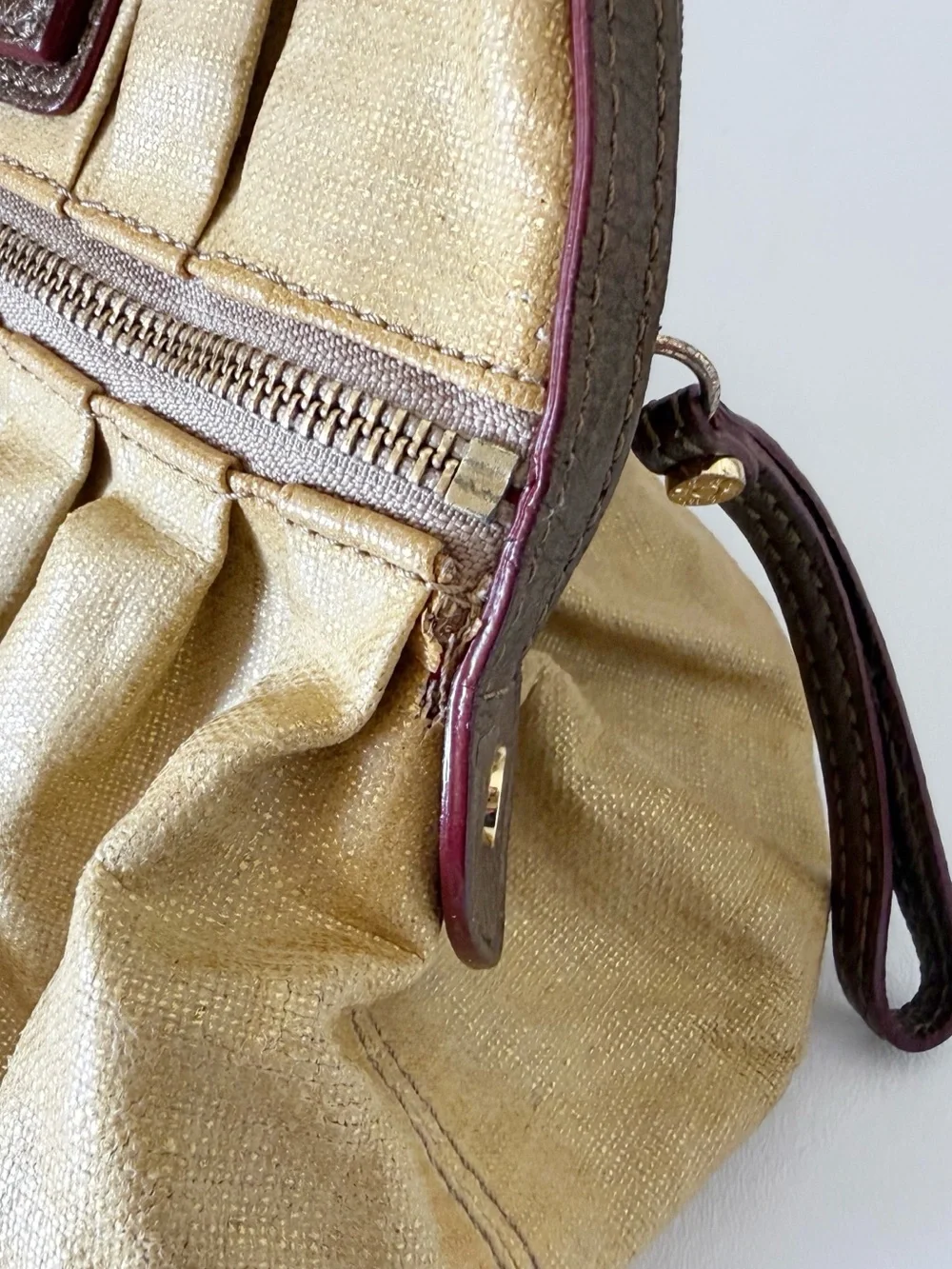MZ Wallace Bag Bedford Bea Leather Pleated Canvas Satchel Metallic Gold - Picture 15 of 16